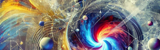 Artistic rendition of quantum mechanics meeting creativity.